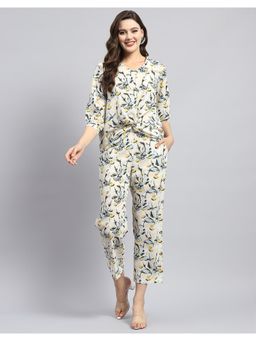 Monte Carlo - Womens Yellow Floral Print V Neck Co-Ord (Set of 2)