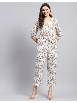 Monte Carlo - Womens Pink Floral Print V Neck Co-Ord (Set of 2)