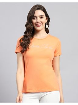 Monte Carlo - Womens Orange Solid Round Neck Half Sleeve T-Shirt