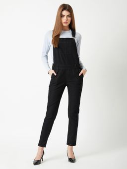 Miss Chase - Women's Black Clean Look Stretchable Skinny Denim Dungaree