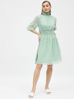 Kibo - Womens Georgette High-Neck Smocking Dress