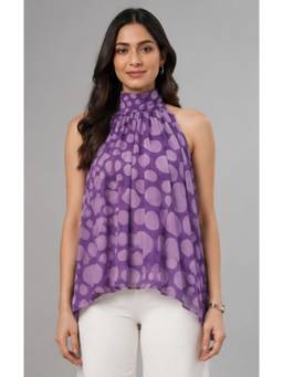Twenty Dresses by Nykaa Fashion - Women Purple Printed High-Neck Flared Top