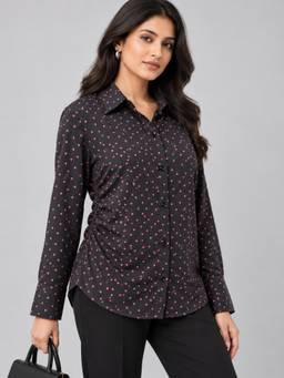 Twenty Dresses by Nykaa Fashion - Women Black Polka Dot Printed Casual Shirt