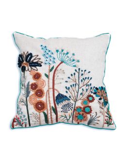ONSETHOMES - Blue Embroidery Handwoven Cotton Blend Cushion Cover (16 x 16 Inches)