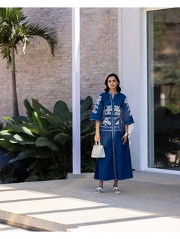 RUIAAN - Womens Aurora Denim Blue Embroidered Dress and Belt