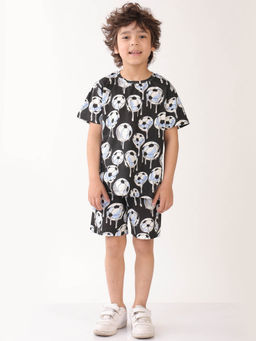 ANTHRILO - Black Printed T-Shirt and Shorts (Set of 2)