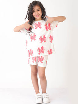 ANTHRILO - White Printed T-Shirt and Shorts (Set of 2)