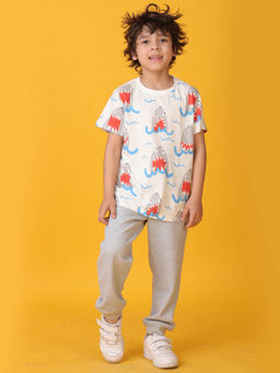 ANTHRILO - White Printed T-Shirt and Joggers (Set of 2)