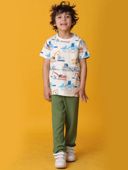 ANTHRILO - White Printed T-Shirt and Joggers (Set of 2)