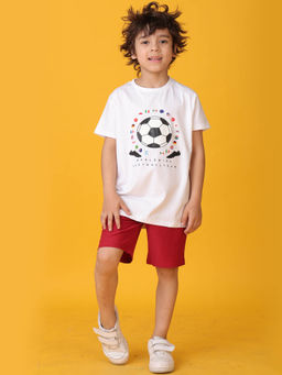 ANTHRILO - White Printed T-Shirt and Shorts (Set of 2)