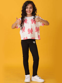 ANTHRILO - White Printed T-Shirt and Leggings (Set of 2)