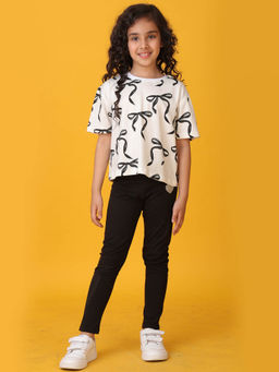 ANTHRILO - White Printed T-Shirt and Leggings (Set of 2)