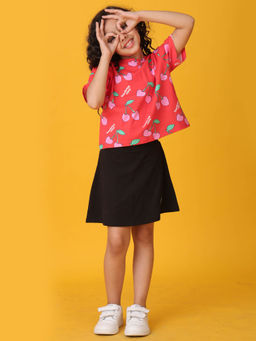 ANTHRILO - Red Printed T-Shirt and Skirt (Set of 2)