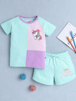 Bumzee - Green Colorblock T-Shirt and Shorts (Set of 2)