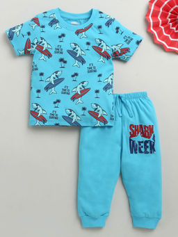 Bumzee - Blue Printed T-Shirt and Joggers (Set of 2)