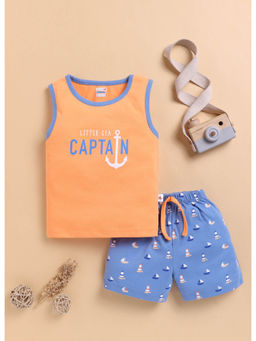 Bumzee - Orange Printed T-Shirt and Shorts (Set of 2)