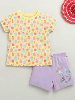 Bumzee - Yellow Printed T-Shirt and Shorts (Set of 2)