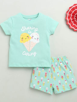 Bumzee - Green Printed T-Shirt and Shorts (Set of 2)