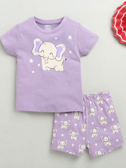 Bumzee - Lavender Printed T-Shirt and Shorts (Set of 2)