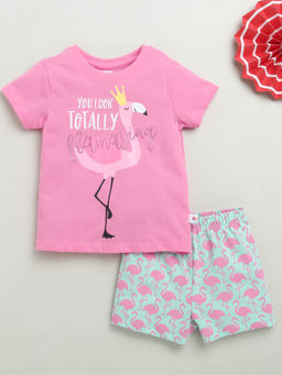 Bumzee - Pink Printed T-Shirt and Shorts (Set of 2)