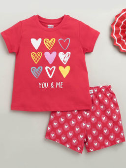 Bumzee - Red Printed T-Shirt and Shorts (Set of 2)