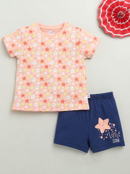 Bumzee - Peach Printed T-Shirt and Shorts (Set of 2)