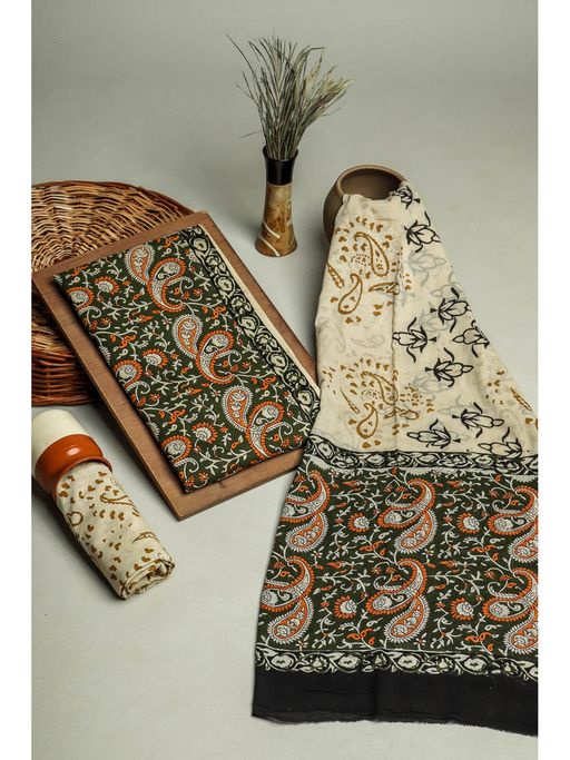 Buy KISHORI Bagru Kalamkari Hand Block Print Cotton Unstitched Salwar Suit  Dress Material 3 Piece Set Online