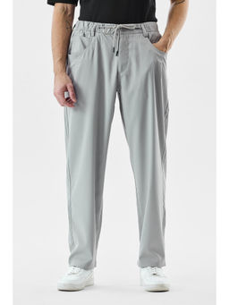 Snitch - Men Light Grey Solid Straight Casual Trouser
