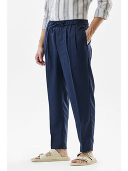 Snitch - Men Navy Blue Solid Regular Casual Trouser