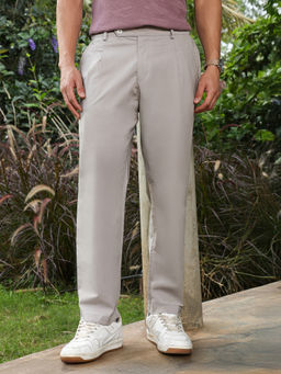 Campus Sutra - Men Fawn Grey Pleated Tailored Trousers