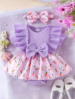 Hopscotch - Lavender Bunny Print Onesie with Headband