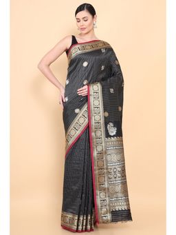 Soch - Women Black Silk Woven Saree with Unstitched Blouse