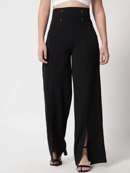Buynewtrend - Women’S Solid Pant with Front Slit