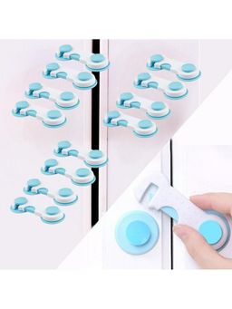 Safe-O-Kid - Blue Printed Plastic Safety Locks (Pack of 12) (0-36 Months)