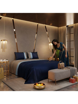 Stoa Paris - Navy Blue Polyester King Bedsheet with 2 Pillow Covers