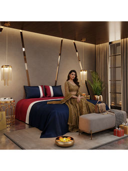 Stoa Paris - Vogue Collection Sateen Boulevard Blue Super King Bed Sheet With 2 Pillow Covers