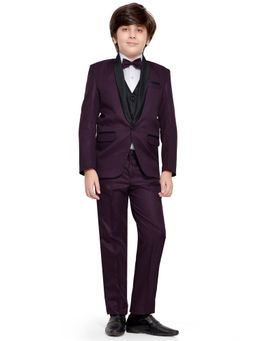 Jeetethnics - Boys Wine Coat Suit With Waistcoat Shirt And Trousers (Set of 5)
