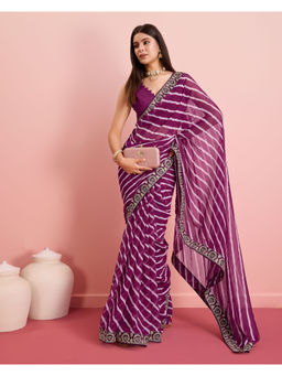 VAIRAGEE - Purple Georgette Printed Saree with Unstitched Blouse