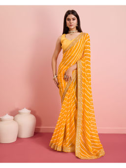 VAIRAGEE - Yellow Georgette Printed Saree with Unstitched Blouse