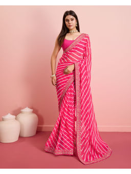 VAIRAGEE - Pink Georgette Printed Saree with Unstitched Blouse