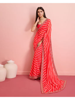 VAIRAGEE - Red Georgette Printed Saree with Unstitched Blouse