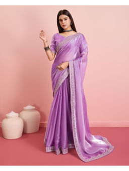 VAIRAGEE - Lavender Silk Blend Plain Saree with Unstitched Blouse