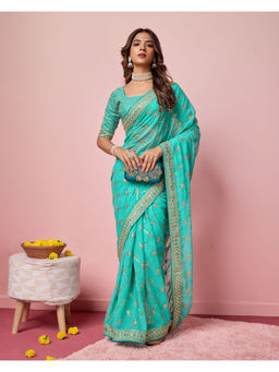 VAIRAGEE - Green Georgette Embellished Work Saree with Unstitched Blouse