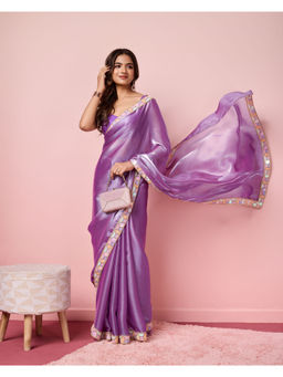 VAIRAGEE - Lavender Silk Blend Plain Saree with Unstitched Blouse