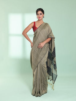 CHARUKRITI - Ecru Cotton Saree with Sequin Work with Unstitched Blouse