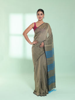 CHARUKRITI - Grey Cotton Saree with Sequin Work with Unstitched Blouse
