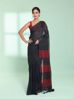 CHARUKRITI - Black Cotton Saree with Sequin Work with Unstitched Blouse