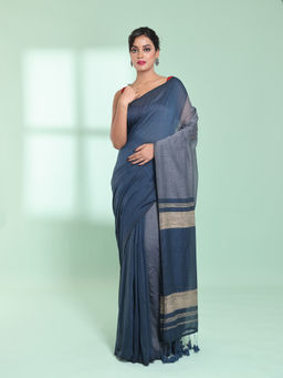 CHARUKRITI - Grey Patli Pallu Cotton Saree with Texture Design with Unstitched Blouse