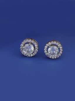 Carlton London - Silver Toned CZ Studded Rhodium Plated Circular Shaped Stud Earring FJE4074