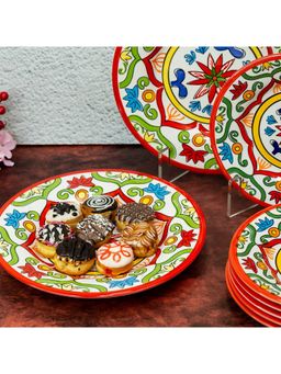 EZ Life - Bohemian Floral 11 Inch Ceramic Dinner Plate Pack Of 6 Red, Green & White Dinnerware